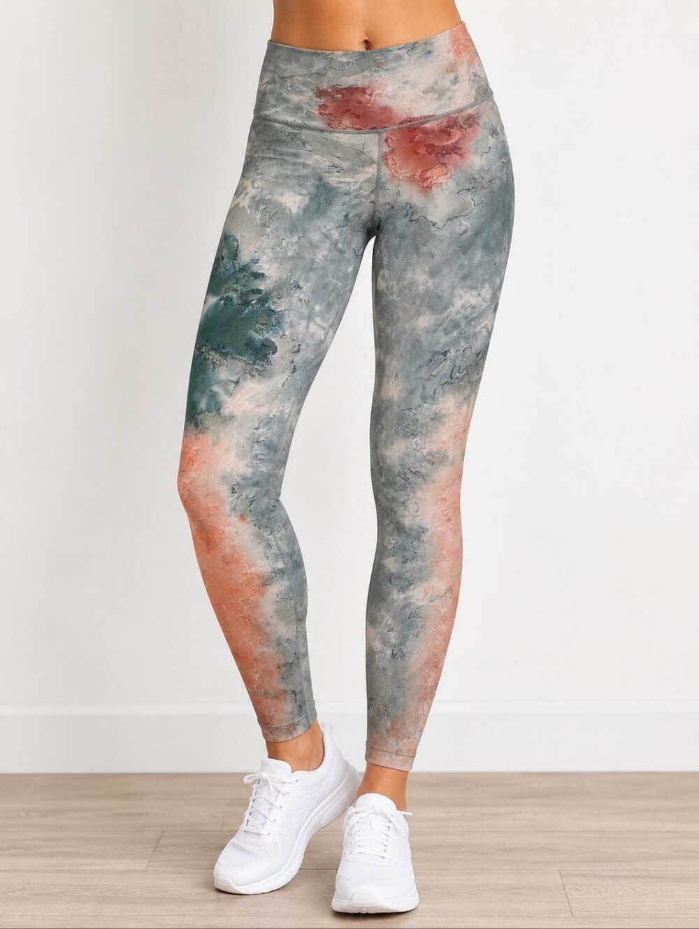 Calvin Klein Performance High Rise Leggings Peach Green Tie Dye Yoga Pants XS